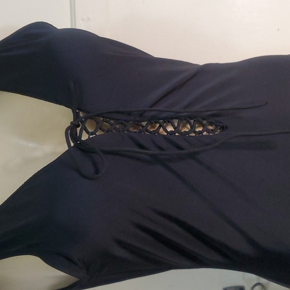 Pour Moi Black Lace-Up Front One Piece Swimsuit Size Uk 16 US 12 - Picture 2 of 9